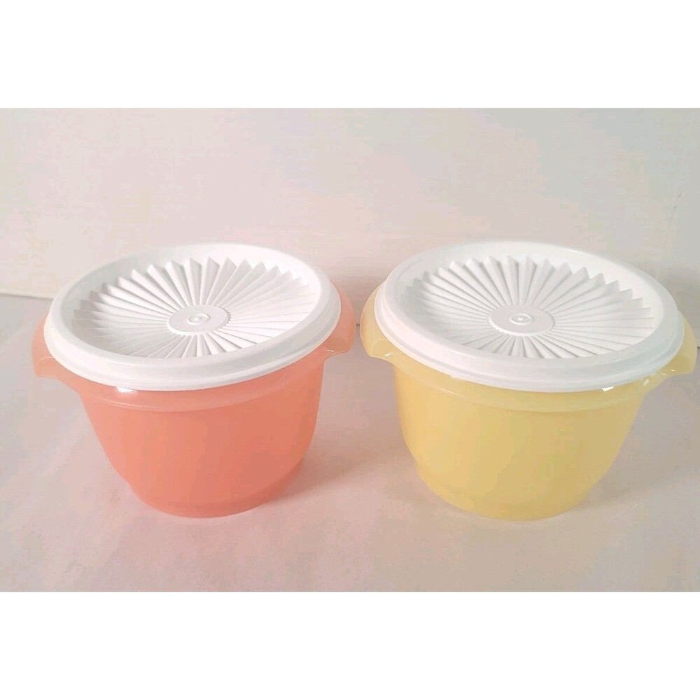 Set Of 2 Vintage Tupperware Orange & Yellow Servalier Food Containers W/ Lids